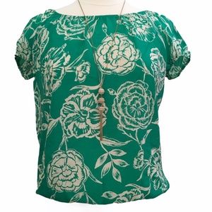 GLAM Floral Silk Short Sleeve Top green Size Small NWT